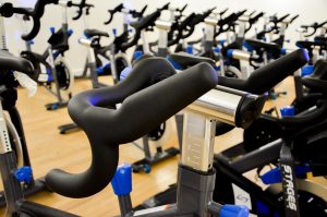 Spinning bikes in a gym