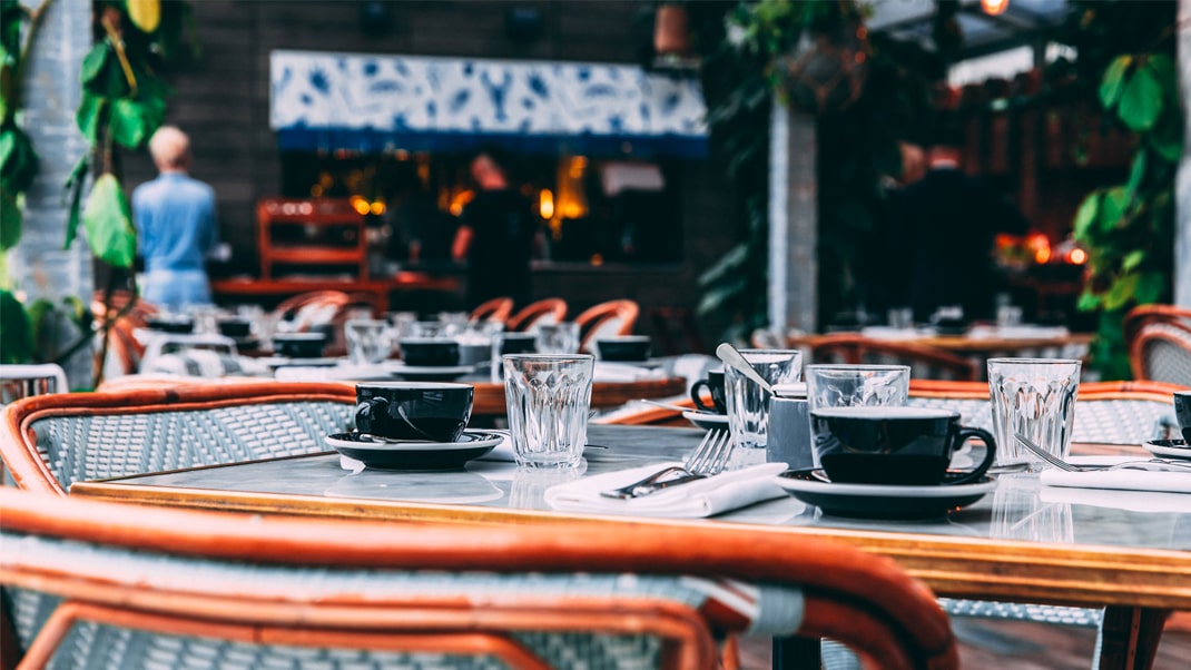 Tables outside a Westminster Restaurant
