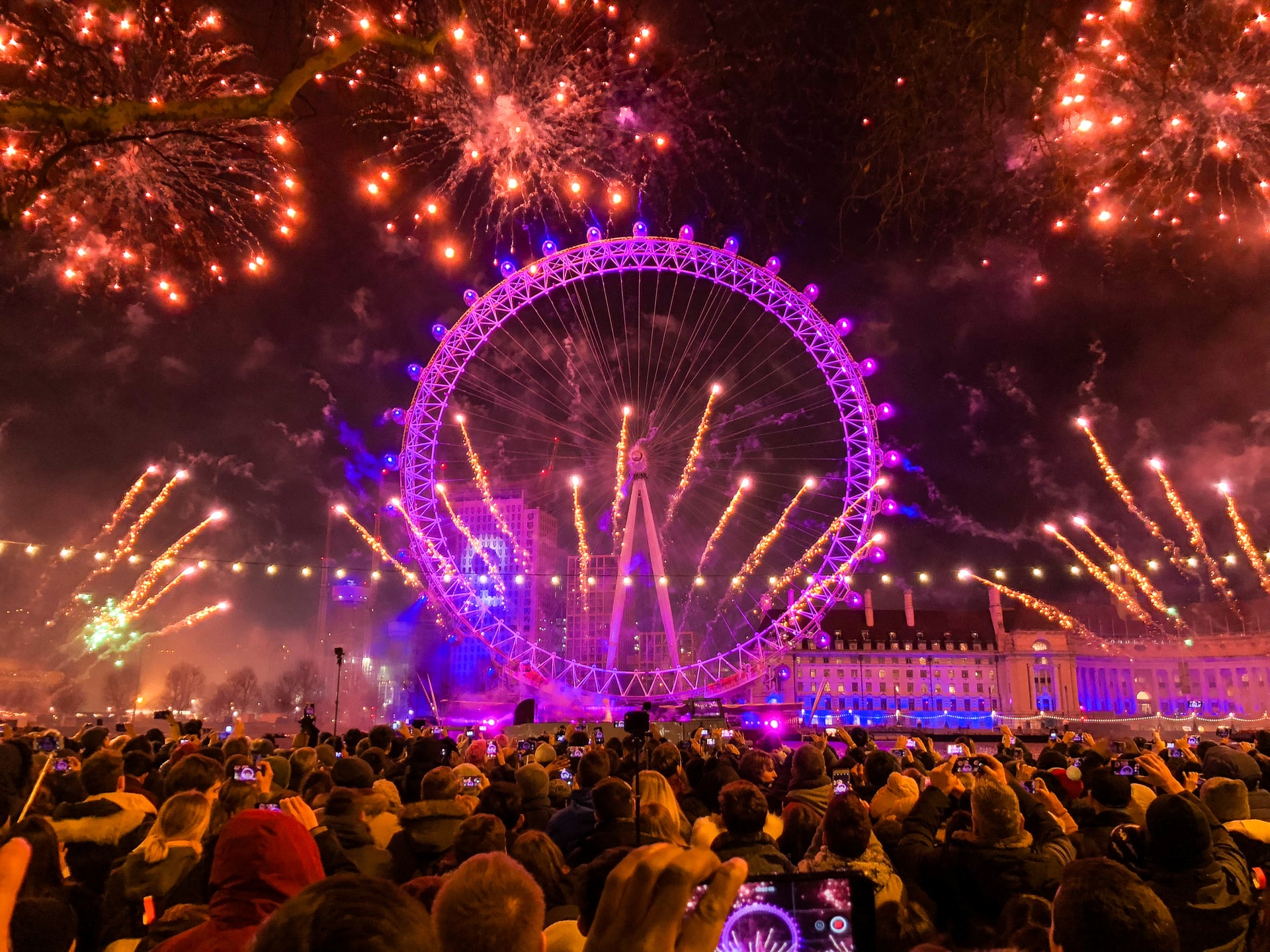 New Year's Eve fireworks at the London Eye in London